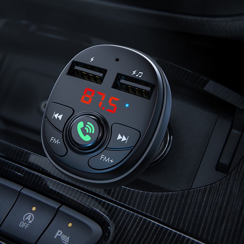 Διπλός Φορτιστής Αυτοκινήτου 2 USB - Fm Transmitter, Bluetooth Hands-Free 2.4Α με LED Οθόνη MOXOM